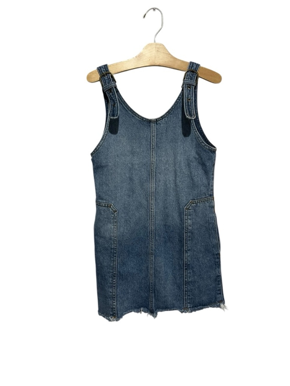 Mango Kids Light Blue Denim Dress Pinafore Contrast Stitching Size 9-10